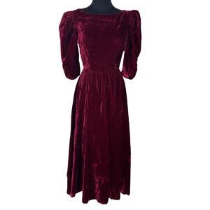 Vintage 80s Red Velvet Puff Sleeve Prom Dress Goth Glam Dessy Creations XS S